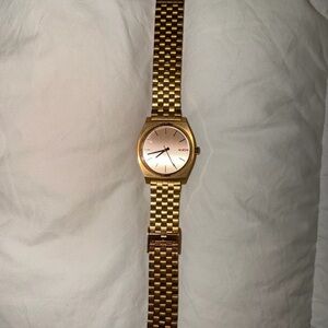 Nixon Gold Stainless Steel Watch Round Face Rose Gold Adjustable Bracelet Band